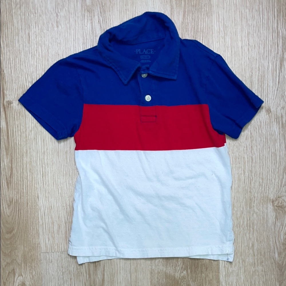 The Children’s Place Red White Blue Colorblock Patriotic 4th July Polo shirt XS4